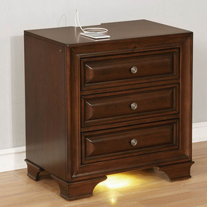 Mesita de noche de madera de cerezo maciza de estilo transicional DB, 3 cajones con perilla de níquel, luz nocturna para uso en apartamentos, 1 pieza, mesita de noche marrón - Product Image 6