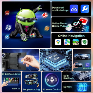 Lecteur multimédia intelligent pour voiture <span class=keywords><strong>Android</strong></span> 14 Carplay DVR 4G RAM 64G+ROM MT6765 8 cœurs, caméra embarquée 4K, réseau 4G LTE, WiFi, navigation GPS - Product Image 2
