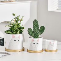 Pot de fleurs en céramique émaillée motif chat de dessin animé mignon, design abstrait animal nordique, avec trou de drainage, pour jardin domestique, idéal pour les fraises