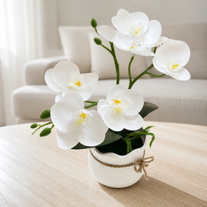 Orchidées Phalaenopsis artificielles avec pot 31cm Jaune Rose Blanc Décoration intérieure pour chambre à coucher Table Décoration de jardin - Product Image 4