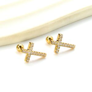 Boucles d'oreilles clous en zircon diamanté plaqué or 18 carats, collection religieuse classique, style simple et tendance, pour femme - Product Image 1