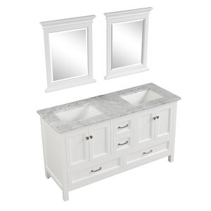 <b>Bathroom</b> Vanity Carrara Marble Countertop Ceramic Soft-Close Doors Solid Wood+Plywood Construction Framed Mirror Made Vietnam - Product Image 4