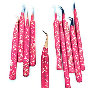 Pinzas de pestañas Blush Gold Luxe con purpurina personalizada, cuerpo de silicona, punta dorada, herramienta ecológica para extensión de pestañas, marca privada, pedido al por mayor - Product Image 1
