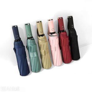 Logo Printing High Quality Automatic Compact Travel 190T Pongee Cloth With Black UV Coating Folding <b>Umbrella</b> for Men and Women - Product Image 5