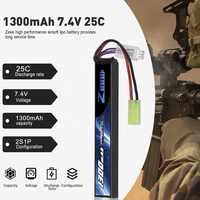 Zeee baterai isi ulang Aksesori Airsoft, baterai isi ulang 7.4v 1300mAh untuk senapan angin dan konektor Tamiya Mini
