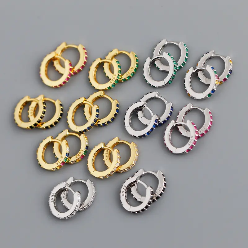 Perhiasan Instagram S925 Perak Murni Es Keluar Berlian Zirkonia Kubik 7Mm Anting Lingkaran Bulat 18K Anting Berlapis Emas