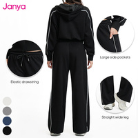 Ensemble de vêtements de sport décontractés Janya, logo, vêtements de sport, pantalon de survêtement à jambes larges, veste à capuche, ensemble de yoga 2 pièces pour femmes, couleurs contrastées