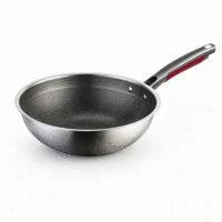 Poêle Wok FLEY Écologique en Acier Inoxydable avec Revêtement Céramique Nid d'Abeille Antiadhésif Compatible Induction, Lavable au Lave-Vaisselle, Sans PFOA