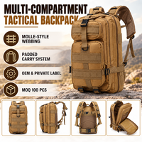 Sac à dos tactique OEM personnalisé avec sangles de type MOLLE, système de transport rembourré et poches organisatrices pour les voyages et les activités de plein air