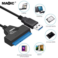Kabel Adaptor Konverter USB 3.0 ke SATA 7+15pin OEM 20CM untuk Hard Disk, Konektor USB SATA, Mendukung SSD HDD Hard Disk 2.5 Inci