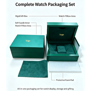 Estuche Rectangular Verde para Reloj con Interior de Gamuza Sintética y Personalización de Logotipo, Funda Protectora para Relojes de Lujo - Product Image 4