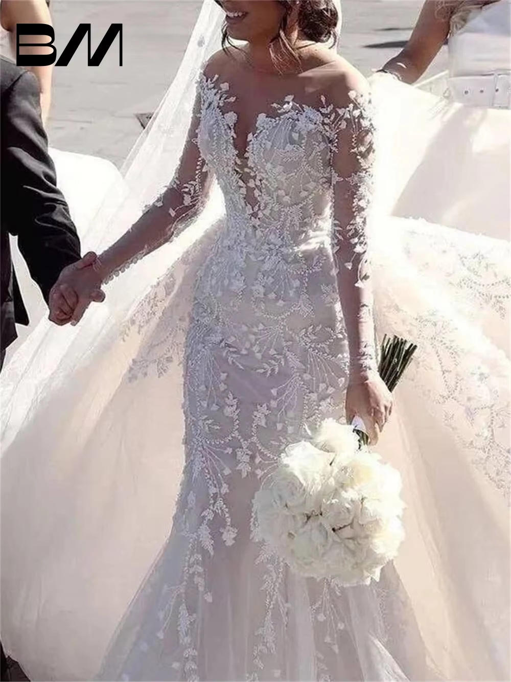 fiber fabric optic wedding dress white color