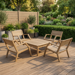 Premium Solid Teak Wood Outdoor Conversation <b>Set</b> 5 Piece Patio Slatted Chairs with Square Table - Product Image 3
