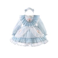 Robe de princesse Lolita formelle d'été pour filles - Manches longues, ourlet à volants, bordure en dentelle, accentuations de paillettes, fleurs, silhouette en A