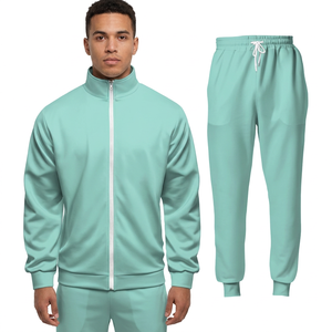 Men's Mint Green Tracksuit Set Full Zip Jacket Joggers Solid Color Casual Athletic Wear Breathable - Product Image 1