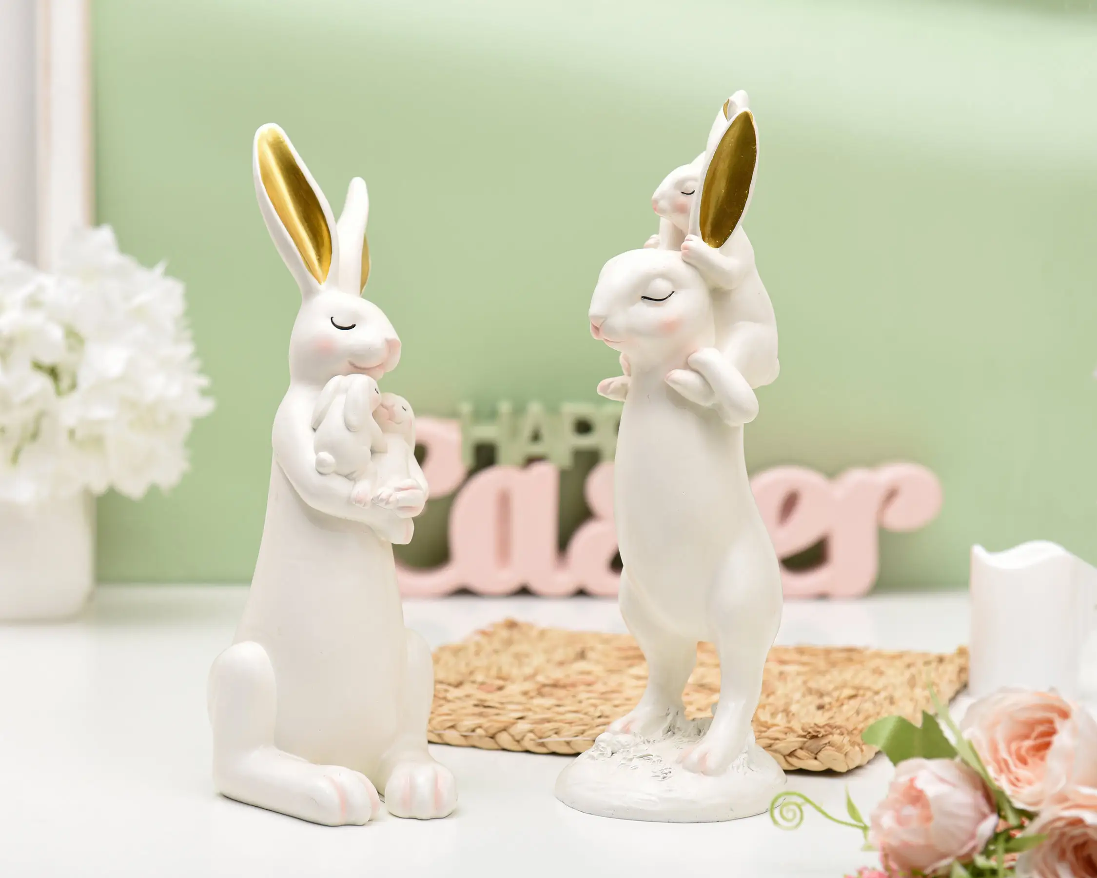 Home Accessory Outdoor Easter Figurine Rabbit Resin Decorations Cute Polyresin Statue Bunny Decoration