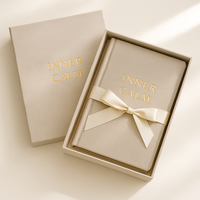 LABON Carnet à couverture rigide en lin taupe avec bloc de texte en feuille d'or pour une écriture ciblée et une planification quotidienne équilibrée