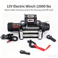 Treuil électrique 12V 12000 Lbs avec câble en acier, treuil de récupération pour 4x4, camion, SUV, tout-terrain, conduite sur sable et dunes