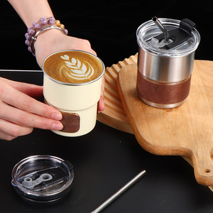 Tazas <span class=keywords><strong>de</strong></span> <span class=keywords><strong>café</strong></span> y té <span class=keywords><strong>de</strong></span> acero inoxidable 304, taza <span class=keywords><strong>de</strong></span> <span class=keywords><strong>café</strong></span> <span class=keywords><strong>de</strong></span> 300ml, taza <span class=keywords><strong>de</strong></span> <span class=keywords><strong>café</strong></span> portátil <span class=keywords><strong>de</strong></span> viaje para acampar con funda antiescaldado y tapas - Product Image 2