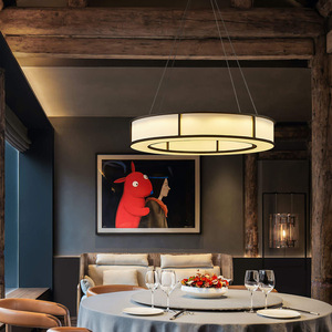 Modern Chinese Style Retro Pendant <b>Light</b> Simple Fabric Chandelier for Restaurant Hotel <b>Dining</b> Private Rooms Banquet Lighting - Product Image 5