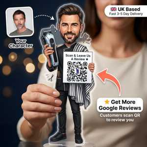 Exhibidor Acrílico Personalizado con <span class=keywords><strong>Caricatura</strong></span> a partir <span class=keywords><strong>de</strong></span> <span class=keywords><strong>Foto</strong></span>, Código QR <span class=keywords><strong>de</strong></span> Google Review, para Barberos, Enfermeras, Doctores, etc. (OEM/ODM) - Product Image 1