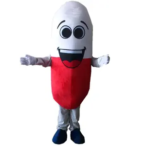 Adult pill capsule mascot costume cotume hola white and red soft plush support oem customized