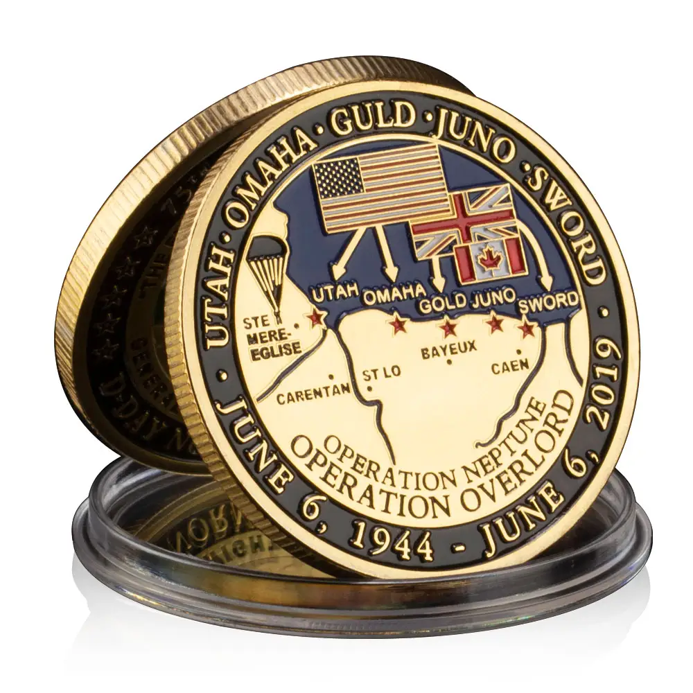 Moneda del 75 aniversario del Día D, los ojos del mundo están sobre ti, moneda de desafío para veteranos, moneda conmemorativa chapada en oro