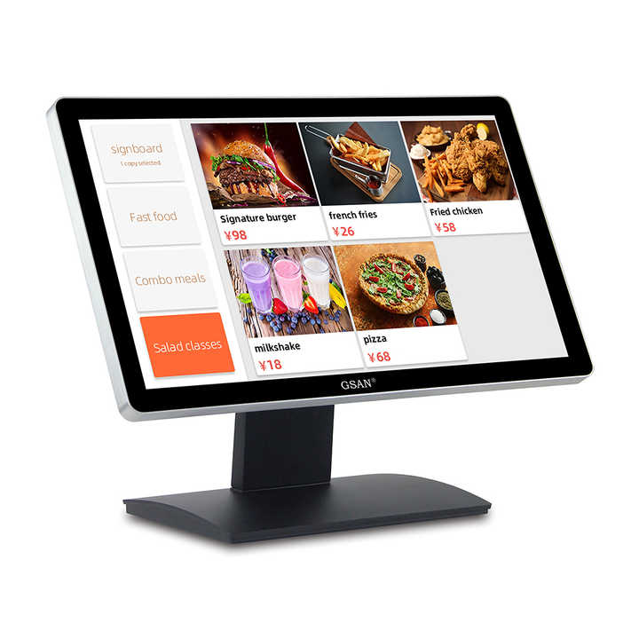 GSAN mesin kasir sentuh kapasitif 18.5 inci, mesin desktop komputer pos ritel ganda tunggal layar sentuh