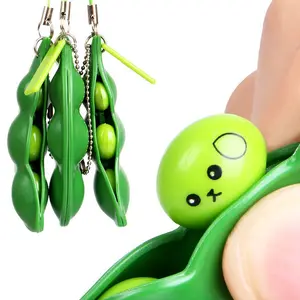 Neuheit Interesse Squeez Bohnen Erbsen Nüsse Schlüssel bund Zappeln Spielzeug Squishy Anti Stress Reliever Squeeze Edamame Sojabohnen Erbsen Relief Spielzeug