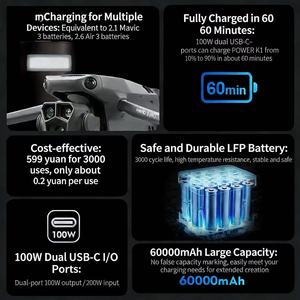 Cargador Portátil con Certificación 3C K1 Power Bank 60000mAh Carga Rápida Dual de 100W Compatible con Mavic <span class=keywords><strong>3</strong></span>/Air 3S/<span class=keywords><strong>Mini</strong></span> <span class=keywords><strong>3</strong></span>/<span class=keywords><strong>4</strong></span>/5 <span class=keywords><strong>Pro</strong></span>/Neo 2 - Product Image 5