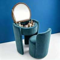Table de toilette de luxe nordique en tissu avec miroir, ensemble coiffeuse en mélaminé de pin pour chambre moderne
