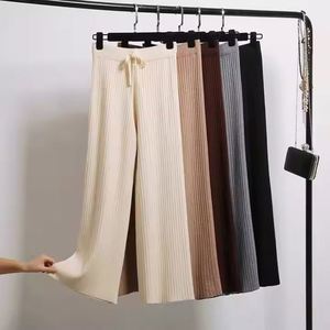 Nouveau pantalon pour femme en maille décontracté, taille haute, ample, coupe droite, style pantalon de balayage - Product Image 5