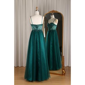 Nouveau moderne vert foncé fronde hôte robe Aline Tulle dentelle tissu Banquet soirée français Satin Polyester antistatique parole longueur - Product Image 4