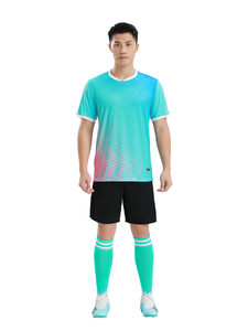 Ensemble de maillot de football personnalisé pour hommes avec logo, dégradé turquoise et rose, short noir et chaussettes assorties, ensemble complet pour le football - Product Image 1