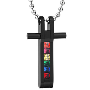 Collier pendentif en diamant arc-en-ciel à sept couleurs pour femmes, en acier titane doré et noir, design géométrique - Product Image 2