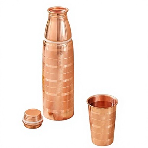 Handcrafted Copper <b>Water</b> <b>Bottle</b> With <b>Glass</b> Portable Drinkware Minimalist Design Home Use - Product Image 1