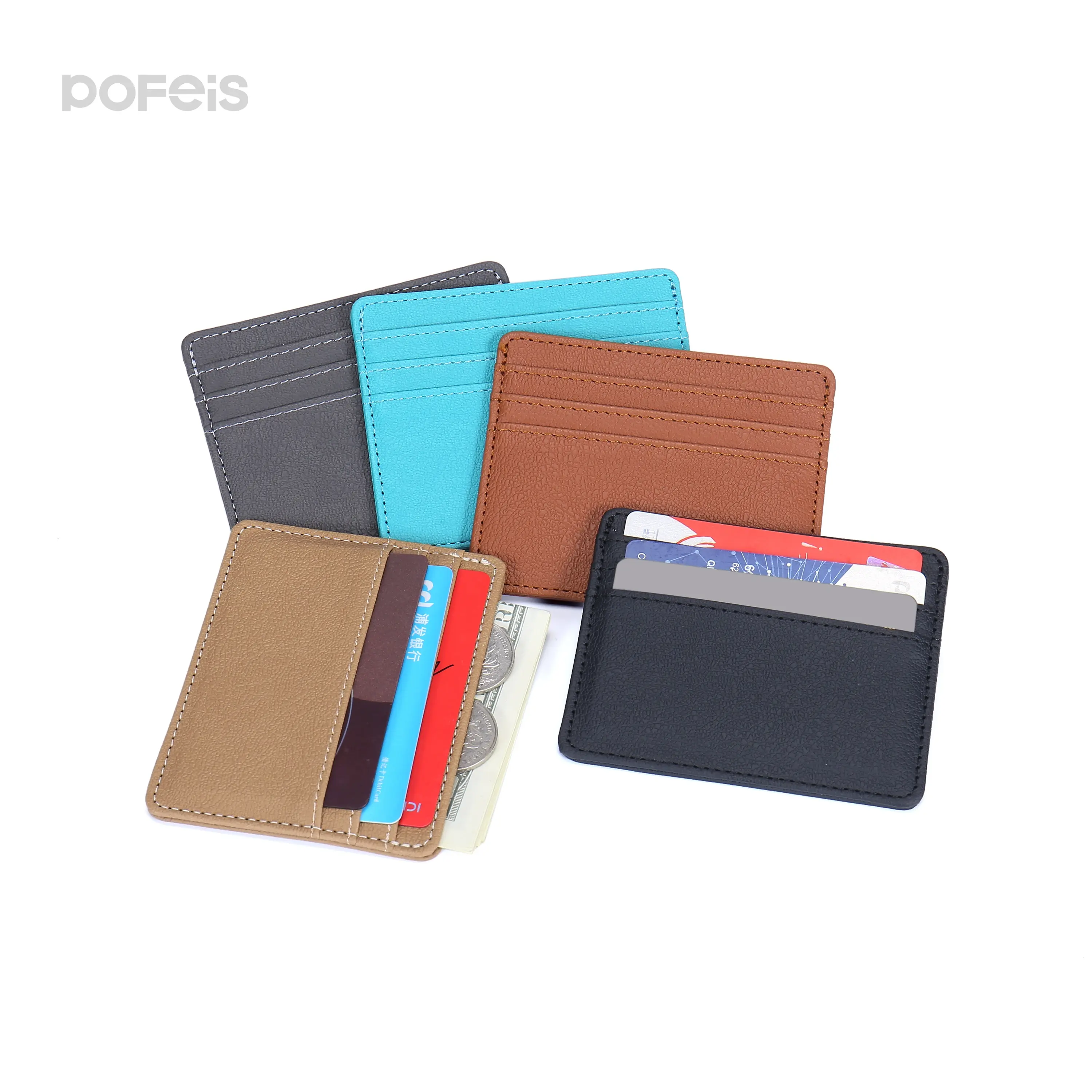 Porte-cartes personnalisé bricolage nom d'argent Rfid Business cuir Id porte-cartes de crédit porte-cartes portefeuille mince