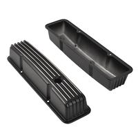 Couvre-culbuteurs hauts en aluminium moulé noir à ailettes pour Chevy SBC 1958-86, fixation par boulons périphériques, pour moteurs 283 305 327 350 400, avec trou de reniflard de 1-1/4 pouce