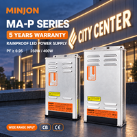 Transformateur LED MINJON 400W étanche avec garantie 5 ans, alimentation 12V 24V DC pour éclairage extérieur et signalétique