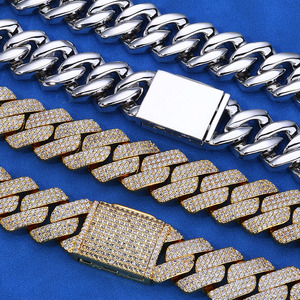 20mm 3-<b>Band</b> Diamond-Cut Geometric Moissanite Curb Bracelet Fully Flooded Iced 925 Silver 24K Real Gold Finish Custom Wholesalers - Product Image 3