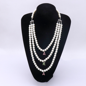 Hợp Thời Trang 1908 Ưa Thích Cô Gái Trang Sức Tuyên Bố 3 Sợi Chuỗi Ngọc Trai Thiết Kế Hy Lạp <span class=keywords><strong>Alpha</strong></span> Màu Hồng Màu Xanh Lá Cây Biểu Tượng Biểu Tượng Ivy Soror Phụ Nữ Vòng Cổ - Product Image 3
