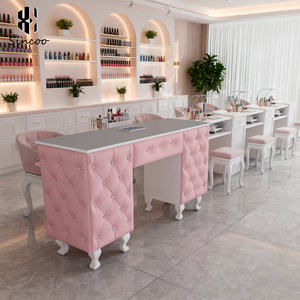 White Wood Top Double <b>Nail</b> Salon <b>Desk</b> Manicure Lap Reception With Dust Collector Fan for <b>Nail</b> Shop - Product Image 1