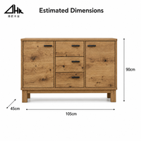 Buffet en chêne rustique avec deux portes larges et trois tiroirs pour le rangement dans le salon, livré en kit