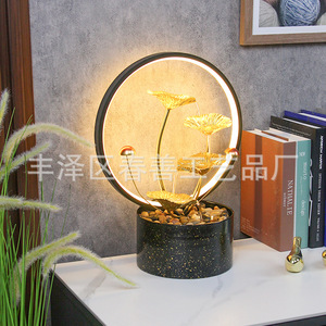 Ornement d'eau courante minimaliste, décoration de bureau ronde en métal pour la maison, l'entrée, fontaine d'eau circulante porteuse de bon augure - Product Image 3