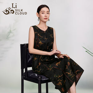 Robe longue sans manches en soie Xiangyun, imprimée floral, écologique, taille naturelle, pour femme, été - Product Image 4