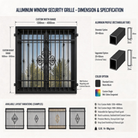 Grille de sécurité pour fenêtre en aluminium à motif floral européen, noir mat, antivol, décorative, protection extérieure pour fenêtre