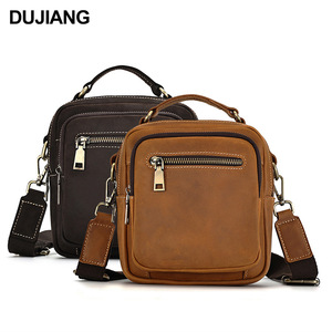 Dujiang Men's Genuine Leather Crossbody Bag <b>Top</b> Layer Cowhide Retro Simple Shoulder Bag Everyday Use - Product Image 5