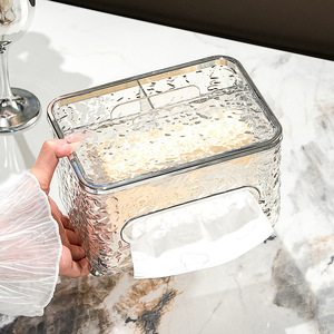 Luxury Tissue Box Organizer Transparent Silver Gray Multipurpose Desktop Storage for Remote Control Glasses Earbuds - Product Image 3