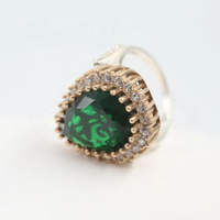 Bague Vintage Antique en Argent Sterling 925 avec Émeraude en Forme de Goutte de Larme Cultivée en Laboratoire pour Femme – Idéale pour les Fêtes