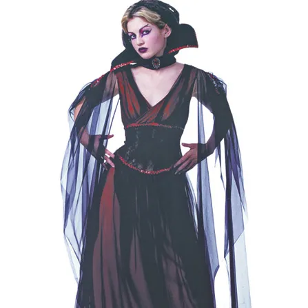 High Quality Halloween Costume Woman Black Gauze Cloak Long Dress Witch Cosplay Costume--HSG8663